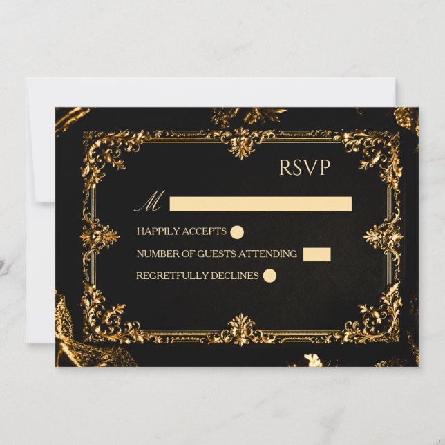 Carte de réponse gothique noire et or RSVP (Devant)