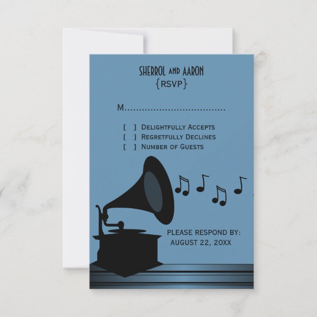 Carte de réponse Gramophone Vintage noir/bleu2 (Devant)
