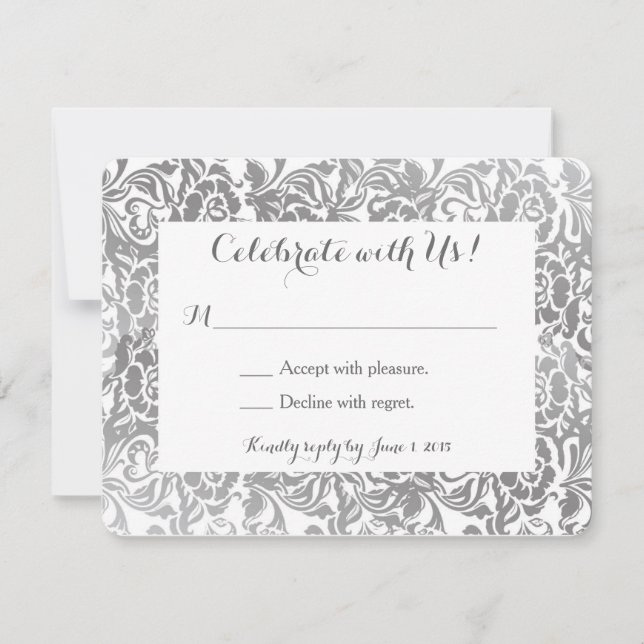 Carte de réponse | Gris/Argent Broderie Anglaise V (Devant)