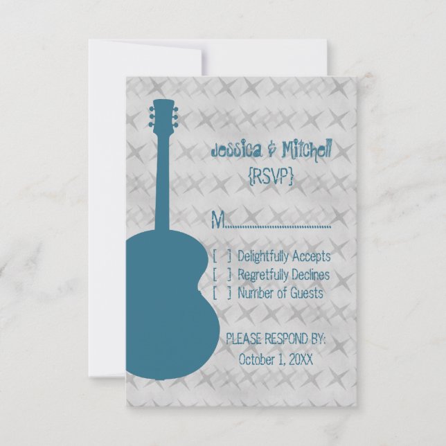 Carte de réponse Grunge Guitare Bleue (Devant)