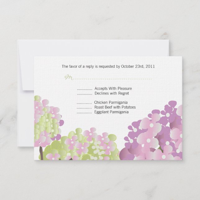 Carte de réponse Hydrangea rose (Devant)
