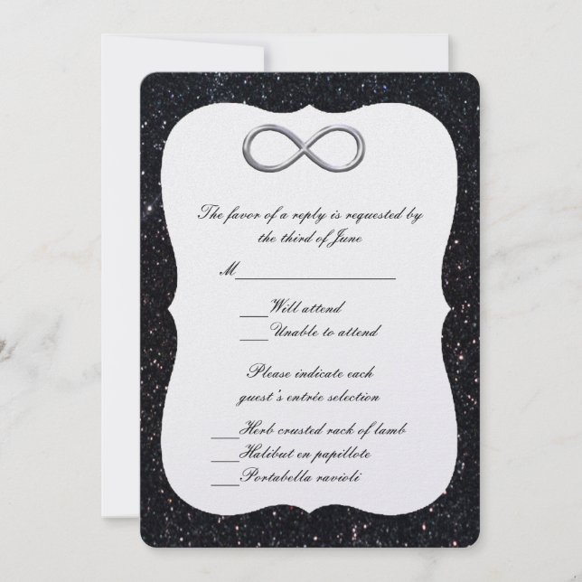 Carte de réponse Infinity Argent Pailleté Noir (Devant)