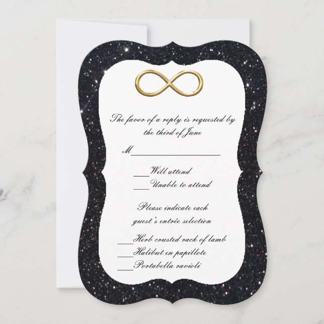 Carte de réponse Infinity Or Pailleté Noir (Devant)