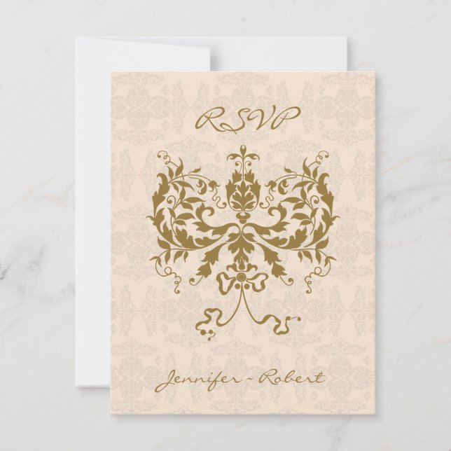 Carte de réponse initiale Crème et Gold Damask (Devant)