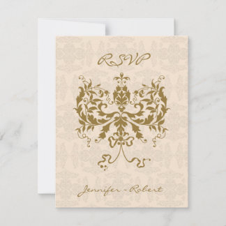 Carte de réponse initiale Crème et Gold Damask