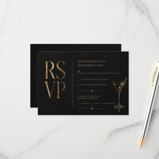 Carte de réponse insérée pour cocktail d'Halloween (Devant/Arrière en situation)