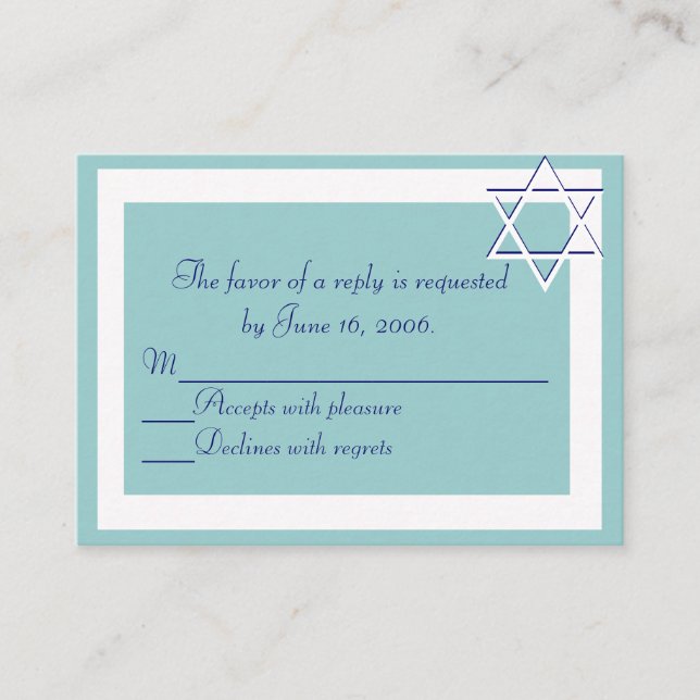 Carte de réponse Invitations Barre/Bat mitzvah (Devant)