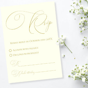 Carte de réponse ivoire et or RSVP