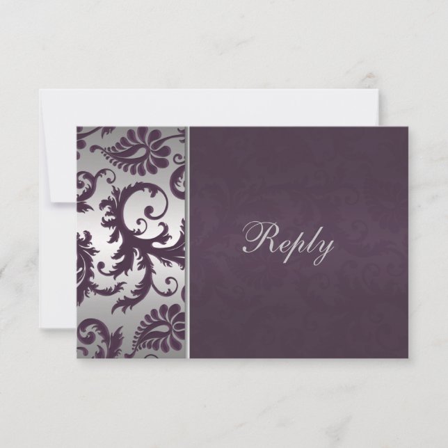 Carte de réponse Lapis violet et damas argenté RSV (Devant)