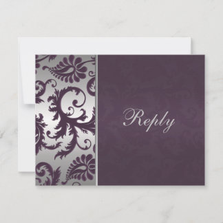 Carte de réponse Lapis Violet et Damassé Argent II