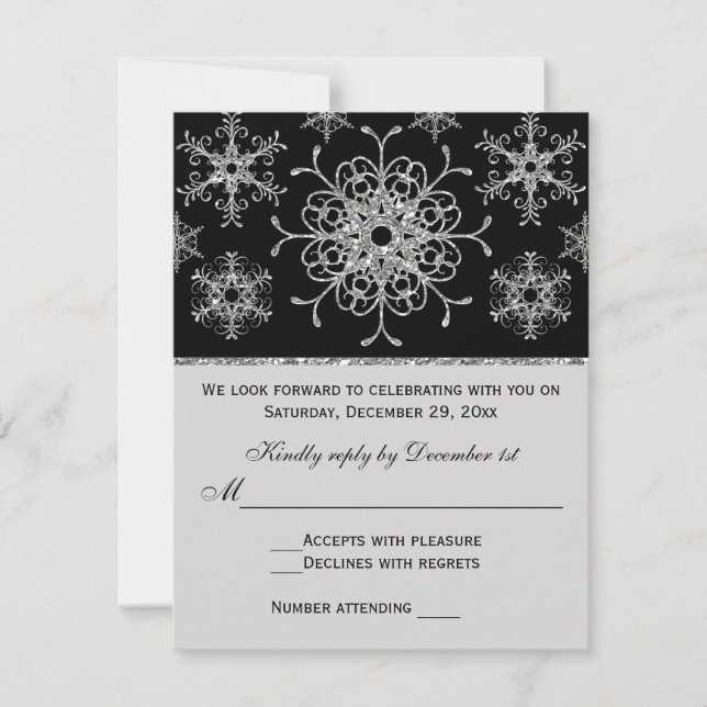 Carte de réponse LOOK Flocons de neige Paillettes  (Devant)