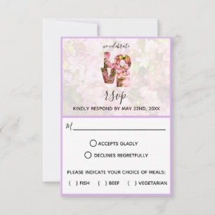 Carte de réponse LOVE Fleurs de crabon rose