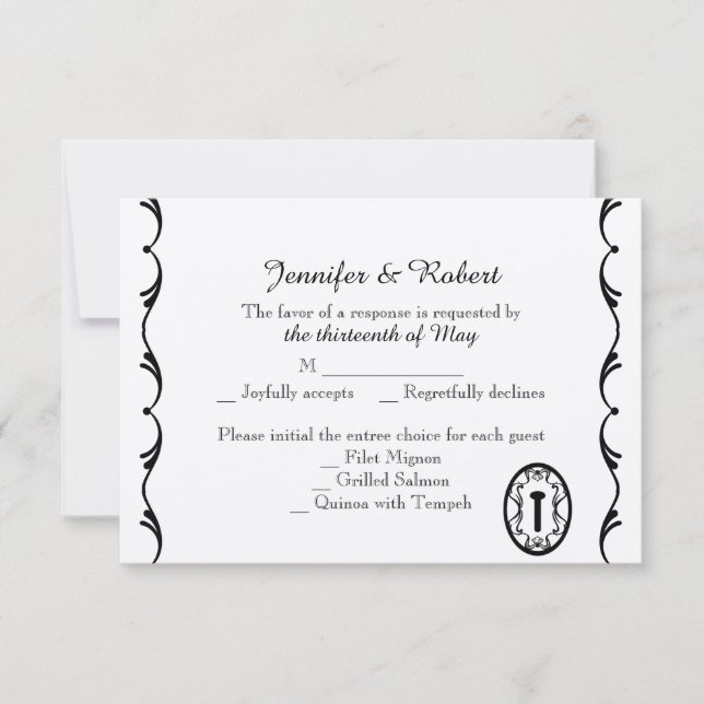 Carte de réponse Mariage à clé noire et blanche (Devant)