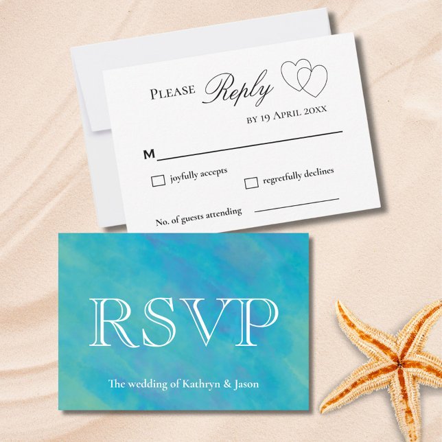 Carte de réponse Mariage Aqua Blue Ocean RSVP (Créateur téléchargé)