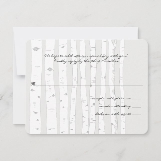Carte de réponse Mariage Argent Cloud Birch Tree (Devant)