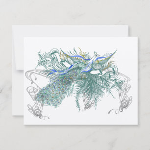 Carte de réponse Mariage aux oiseaux de paon vinta