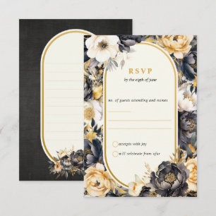 Carte de réponse Mariage Black & Gold Floral Board