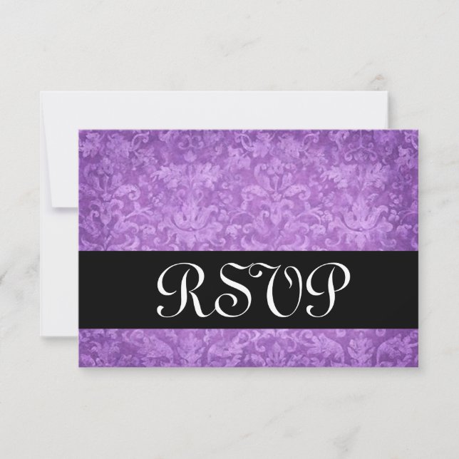Carte de réponse Mariage Brocade violet RSVP V (Devant)