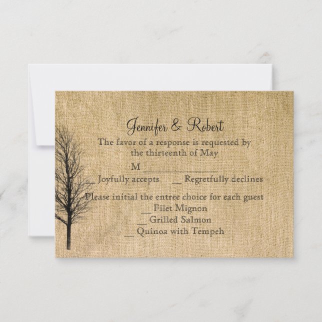 Carte de réponse Mariage Burlap et Birch Posh (Devant)