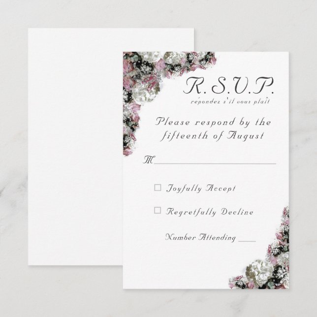 Carte de réponse Mariage catholique rose et blanc (Devant / Derrière)