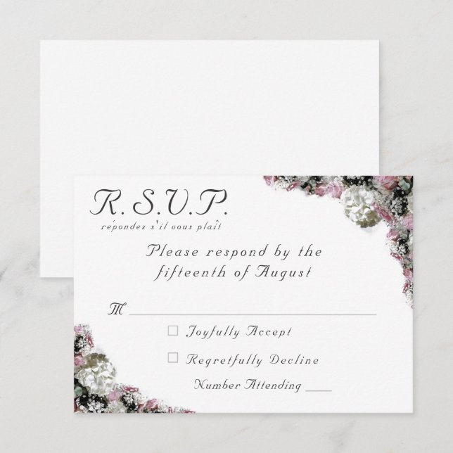 Carte de réponse Mariage catholique rose et blanc (Devant / Derrière)