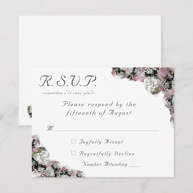 Carte de réponse Mariage catholique rose et blanc (Devant / Derrière)