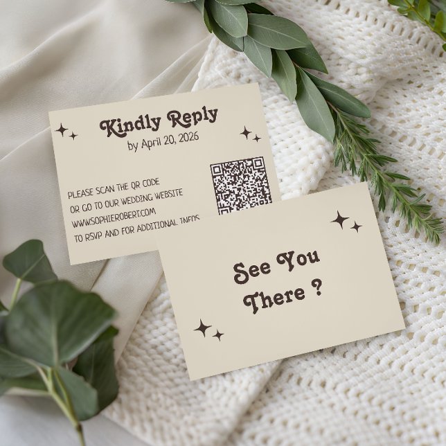 Carte de Réponse Mariage Code QR Typographie Rétro (Créateur téléchargé)