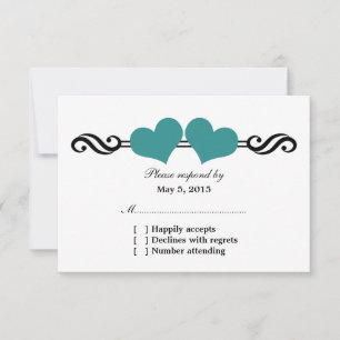 Carte de réponse Mariage Coeur élégant, Turquoise