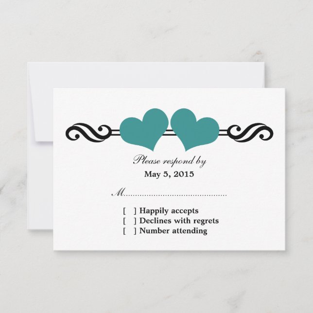 Carte de réponse Mariage Coeur élégant, Turquoise (Devant)