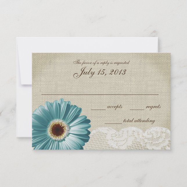 Carte de réponse Mariage Daisy et Lace turquoise (Devant)