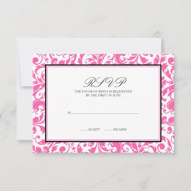 Carte de réponse Mariage damassé à balayage rose e (Devant)