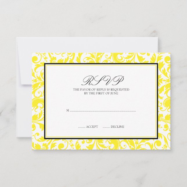 Carte de réponse Mariage damassé Black Swirl Jaune (Devant)