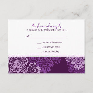 Carte de réponse Mariage damassé d'aubergine pourp
