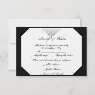 Carte de réponse Mariage damassé en argent blanc