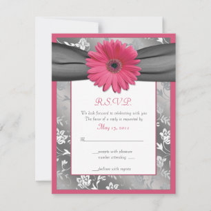 Carte de réponse Mariage damassé florale rose et g