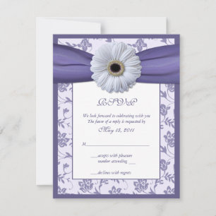 Carte de réponse Mariage damassé Florale violet bl