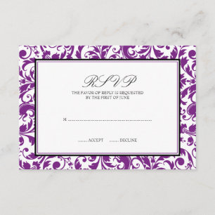 Carte de réponse Mariage damassé Purple Black Swir