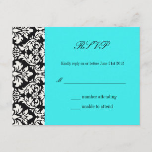 Carte de réponse Mariage damassé Turquoise RSVP