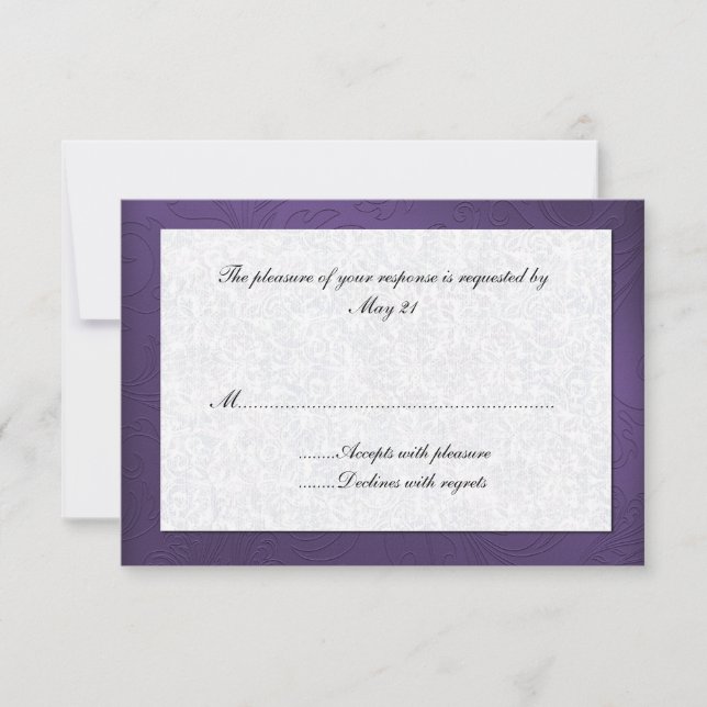 Carte de réponse Mariage damassé violet (Devant)