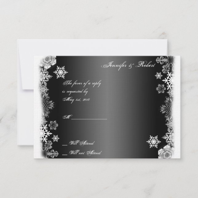 Carte de réponse Mariage de flocon de neige noir e (Devant)