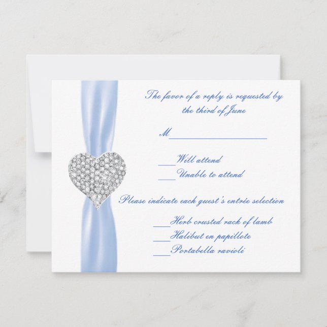 Carte de réponse Mariage Diamond Heart Blue (Devant)