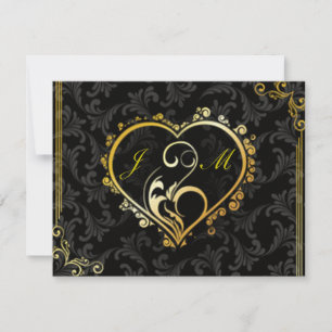 Carte de réponse Mariage Elegant Gold Heart Monogr
