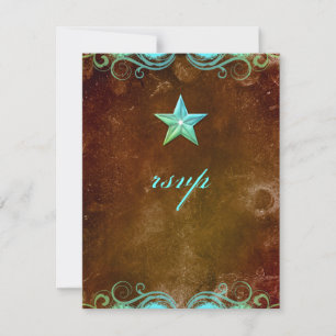 Carte de réponse Mariage étoile Vintage Bleu Brown