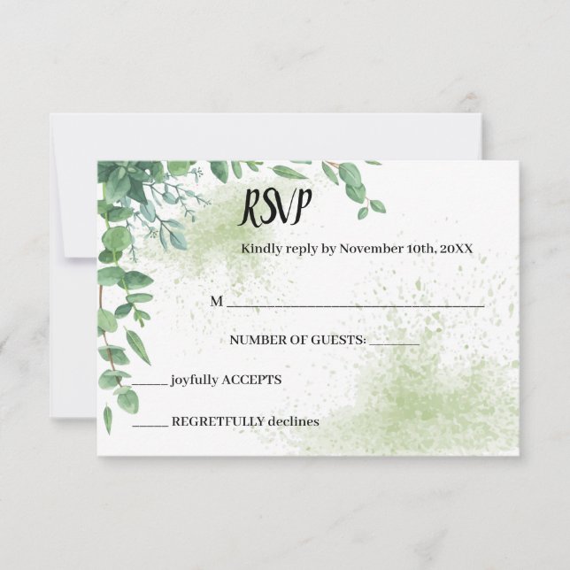 Carte de réponse Mariage Eucalyptus Greenery RSVP (Devant)