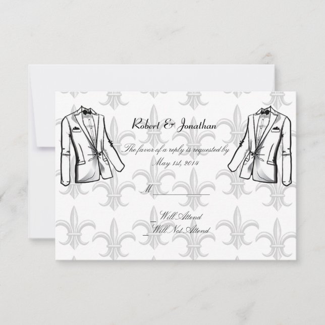 Carte de réponse Mariage Gay Groom de Tuxedo (Devant)
