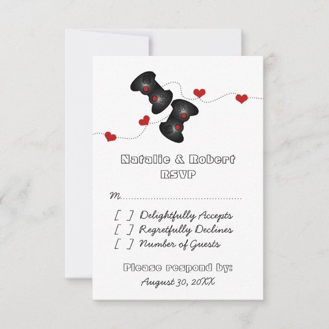Carte de réponse Mariage Geeky Gamers (Dark) (Devant)