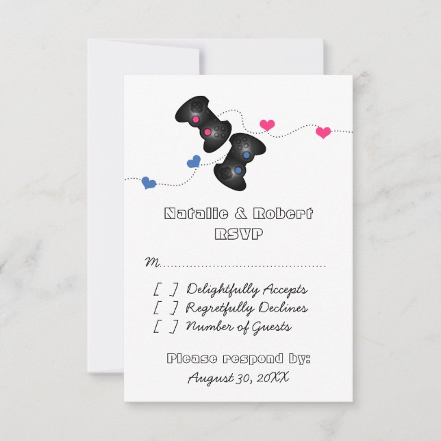 Carte de réponse Mariage Geeky Gamers foncé, bleu/ (Devant)