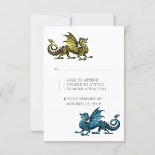 Carte de réponse Mariage Gold Blue Dragon