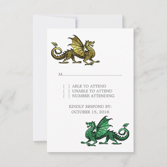 Carte de réponse Mariage Gold Green Dragon (Devant)