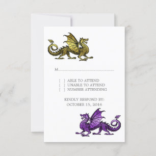Carte de réponse Mariage Gold Purple Dragon